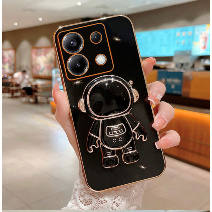 Soft Case Xiaomi Redmi Note 13 4G 5G Silicone Case Folding Stand Astronaut Plating Luxury Mobile Phone