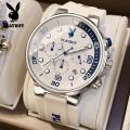 PLAYBOY Luxury Watches For Men Fashion Silicone Strap Waterproof Sport Chronograph Quartz WristWatch Smart Clock With Date.