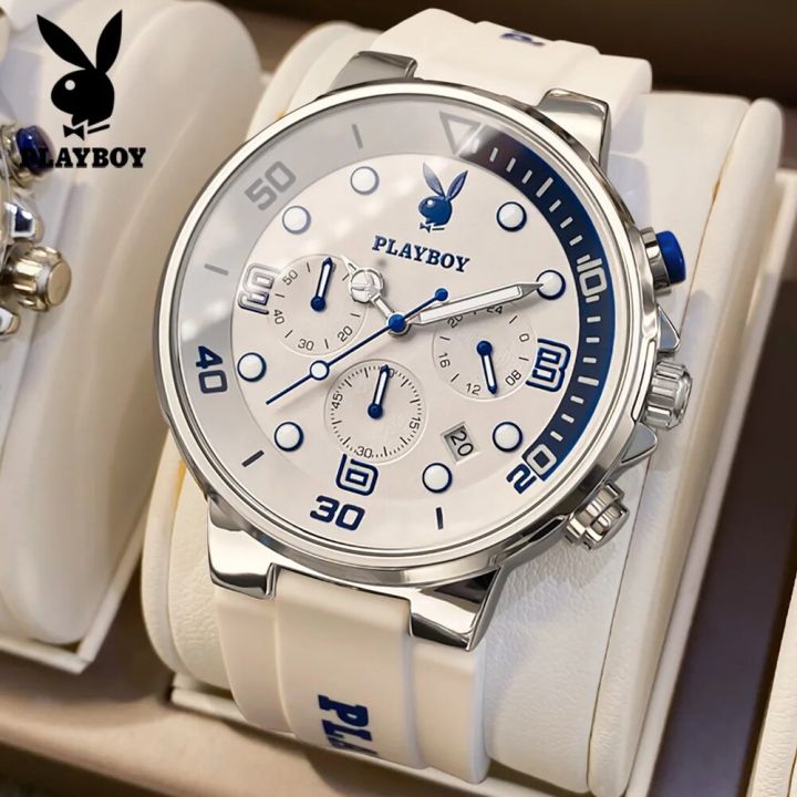 PLAYBOY Luxury Watches For Men Fashion Silicone Strap Waterproof Sport Chronograph Quartz WristWatch Smart Clock With Date