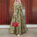 ZANZEA Muslimah Women Muslim Long Sleeve Belted Waist Floral Kaftan Outing Loose Maxi Dress.