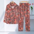 100% High-End Double-Sided Pajamas Women's Summer Long-Sleeved plus Size Korean-Style Middle-Aged and Elderly Spring and Autumn Mom Suit Home Wear. 