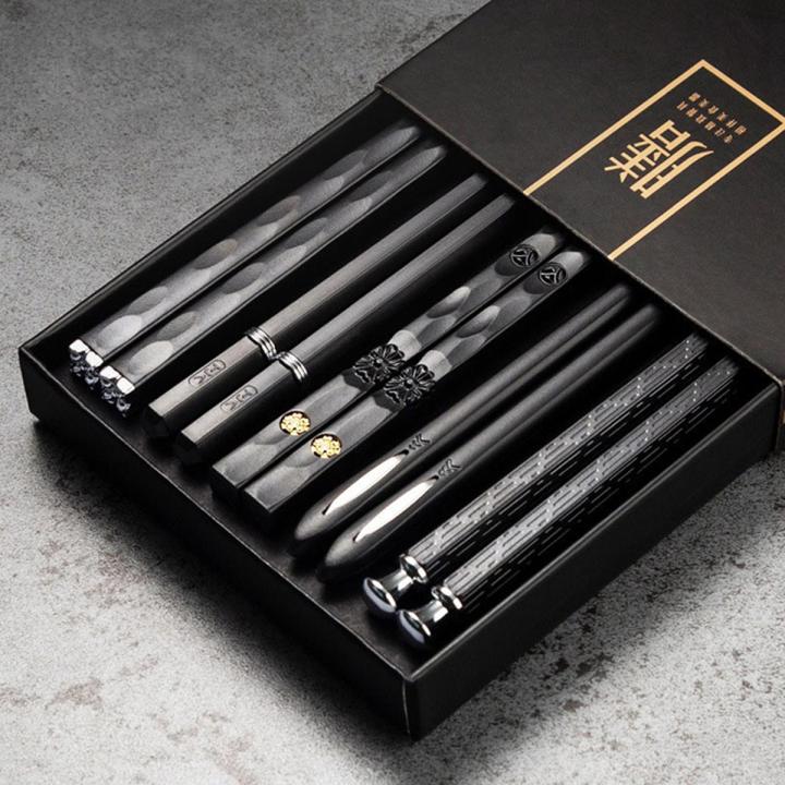 5 Pairs Alloy Laser Engraving Chopsticks Non-Slip Reusable Sushi Sticks BMD
