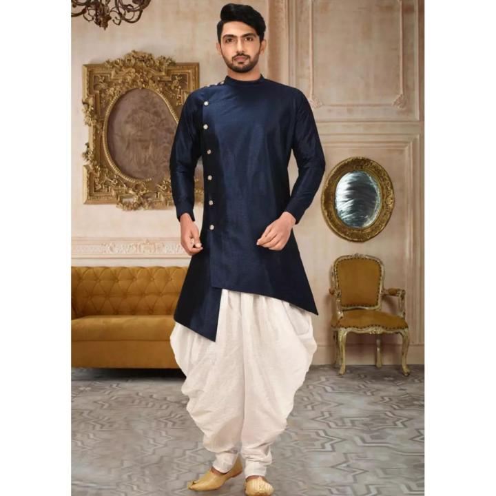 Silk Stylish semi long Navy Blue panjabi