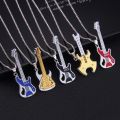 316L Stainless Steel Guitar Necklaces Hip Hop Fashion Men Women Stainless Steel Rock Music Guitar Pendant Jewelry Chain Necklace. 