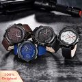 (New) carat xinew Port men calendar ub-dial decor faux leather band quartz writ watch. 