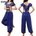 Ladies Belly Dance Costume Set Sequin Crop Top+Harem Pants Outfit Set Oriental Indian Dance Arabic Halloween Goddess Costumes.