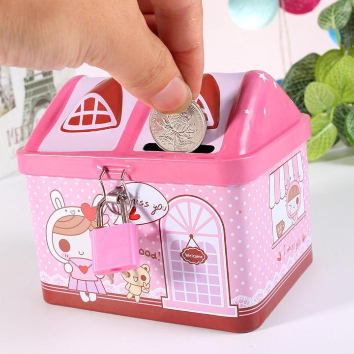 Money Boxes Metal House Shape Piggy Bank Coin Safe Storage Box