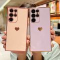 Soft Electroplated Love Heart Phone Case For Samsung S24 S23 S22 Ultra S21 Plus S20 FE A13 A53 A52 A12 Silicone Shockproof Cover.
