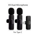 K9 Wireless Dual Microphone Professional Lapel Lavalia Microphone - Type C To remove the word for Adapter Micro SDHC - High-Quality Audio Recording by JN1.