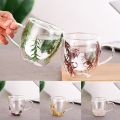 Double Wall Glass Cup Creative With Handles Heat Resistant Mug Dried Flower Filler Coffee Mug.