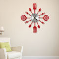 16 Inch Large Kitchen Wall Clocks with Spoons and Forks(Red). 
