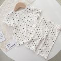 Brand New Nightgown Floral Suit Baby Full Printed T-shirts Summer 2pcs Toddler Girls Trendy Short Sleeve Pajamas Set Home Wear. 