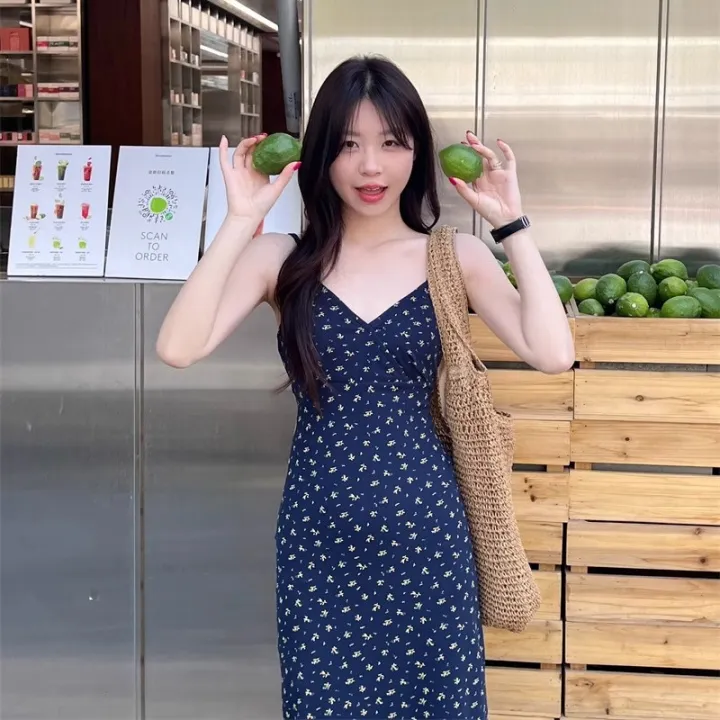 Summer%20Sweet%20Women%20Daily%20Streetwear%20Waist%20Dresses%20Lady%20Blue%20Suspender%20Floral%20Dress%20Female%20Vogue%20Off%20Shoulder%20Casual%20Long%20Dress%20-%20Image%205