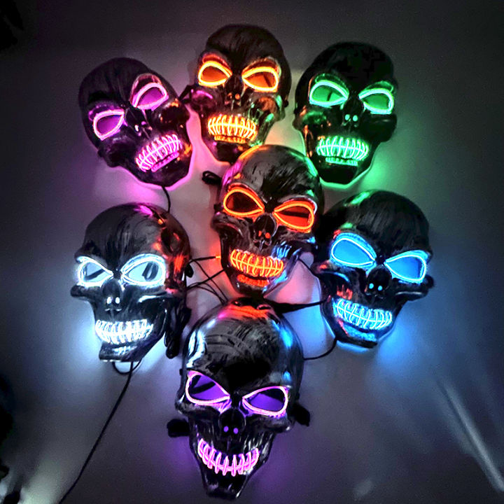 Classical Halloween Glowing LED Evil Skull Head Mask Light Up Horror Mask Costume Cosplay Costume Skeleton Mask Props