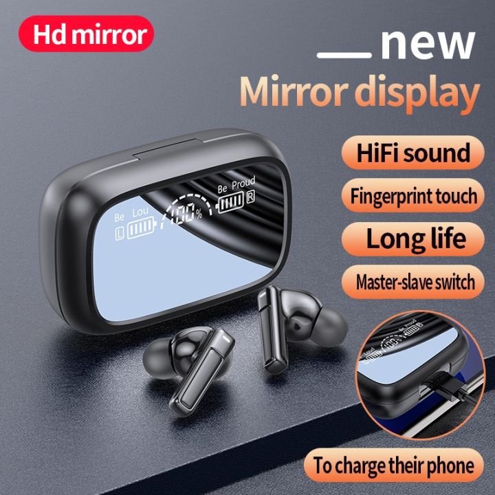 TOHAYIE G42 Wireless Headphones 5.3 Bluetooth Earphones Reflective LED Mirror Design TWS Touch Stereo Sports Earbuds Waterproof Headset