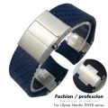 Natural Silicone Rubber Watchband for Ulysse Nardin 263 DIVER Curved End Black Blue 22mm Waterproof Watch Strap Bracelets Tools.