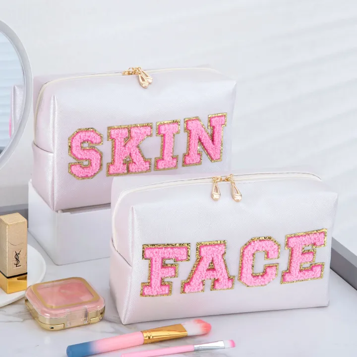 Cute%20Travel%20Chenille%20Varsity%20FACE%20Letter%20Makeup%20Bag%20Preppy%20Patch%20Cosmetic%20Pouch%20for%20Teens%20Girls%20Women%20Toiletry%20Storage%20Organizer%20-%20Image%203