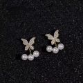 New Elegant Crystal Butterfly Back Hanging Pearl Earrings Korean Fashion Jewelry for Woman Girls Accessories.