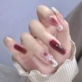 24pcs Love Heart Nail Diy Rhinestone Manicure Glitter Pink Design False Nails Reusable Press On Nails Full Cover Gel Nail. 