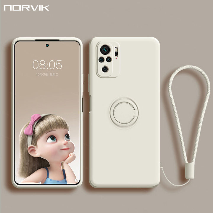 Phone Case For Redmi Note 10/10s/10 Pro/10 Pro Max Xiaomi Mi 11 Lite 5G NE Shockproof Casing Liquid Silicone Ring Bracket Soft TPU Back Cover and Lanyard