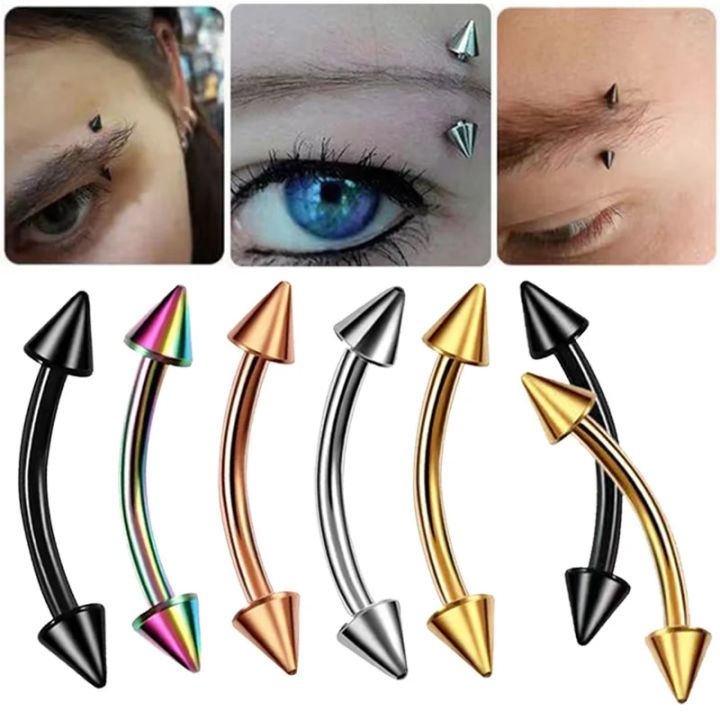 2pcs%20Stainless%20Steel%20Colorful%20Curved%20Barbell%20Double%20Spike%20Ball%20End%20Eyebrow%20Piercing%20Nose%20Rings%20Banana%20Barbell%20Piercing%20Jewelry%20-%20Image%202