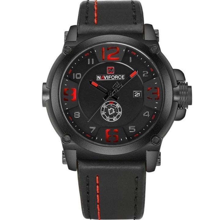 পুরুষদের জন্য naviforce nf9099 পুরুষদের কোয়ার্টজ অ্যানালগ ঘড়ি-কালো এবং লাল রঙের