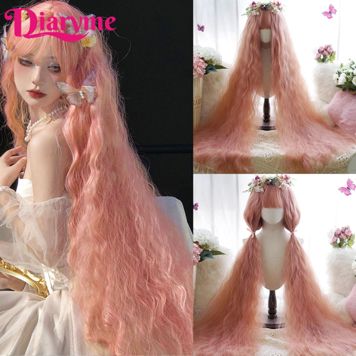 Extra Long Wavy Wigs For Women Pink Synthetic Cosplay Lolita Wigs Natural Hair Woman Wigs Black Blonde Wig Female Lolita Wig