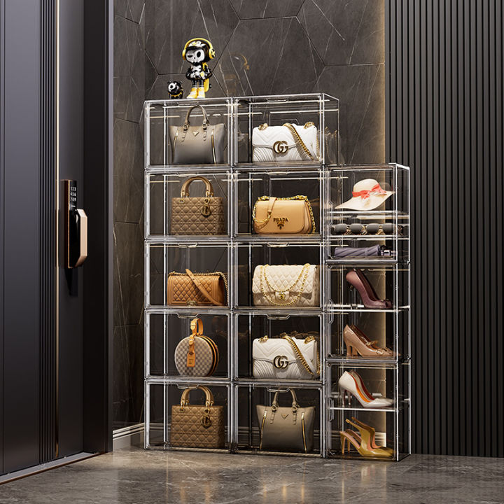 High Transparent Shoe BoxAJHigh-Top Basketball Shoes Storage Box Stackable Magnetic Suction Hand-Made Blind Box Display Bag Storage Box