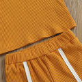 Jumperjuser-Toddler Kids Girls 2 Pieces Outfit, Fly Sleeve Round Neck Contrast Color T-Shirt + Bowknot Shorts Summer Set. 