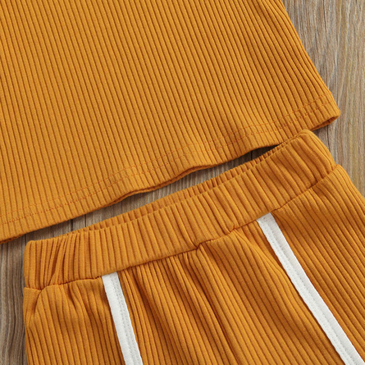Jumperjuser-Toddler%20Kids%20Girls%202%20Pieces%20Outfit,%20Fly%20Sleeve%20Round%20Neck%20Contrast%20Color%20T-Shirt%20+%20Bowknot%20Shorts%20Summer%20Set%20-%20Image%207