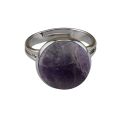 Round Shape Stone Jewelry Plate Silver Amethyst Gem Ring For Women Men Classic Engagement Round Cabochon Healing Reiki Rings. 