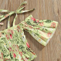 Two Piece Girl’s Clothes Set Fashion Printed Mid-sleeve T-shirt and Solid Color Short Pants with Belt. 