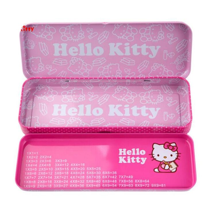 Pink Kawaii KT Cat Double Layer Metal Pencil Case Office School Supplies HELLO Cat Stationery Storage Pencil Cases Child Gift