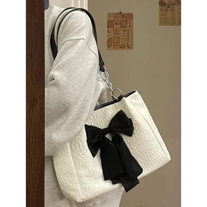 Cute%20Girl%20Bag%20Korean%20Style%20Niche%20Bow%20Tote%20Bag%20Autumn%20and%20Winter%20New%20Summer%20Large%20Capacity%20Shoulder%20Bag%20-%20Image%203
