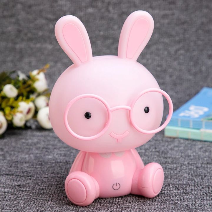 【Cathery Baby Store】Cute Rabbit Night Light Study Bedroom Led Nightlight Children Christmas Gift Decor Kids Glasses Bunny Lights