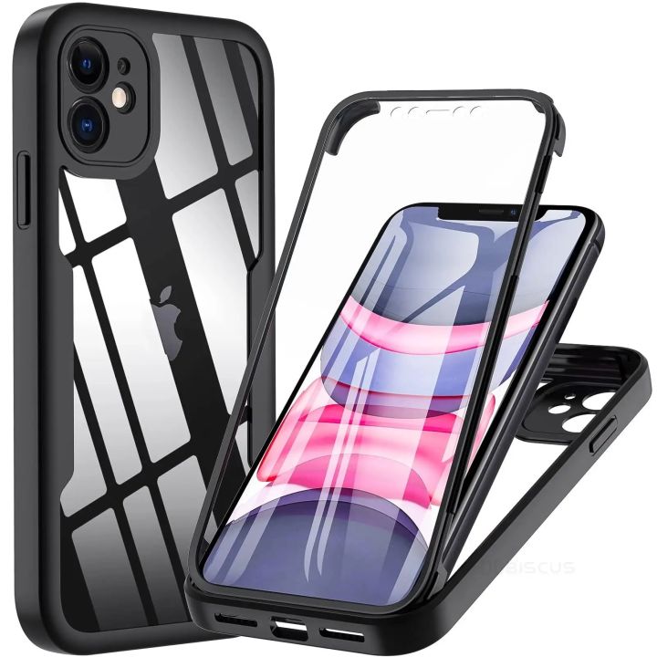 360 Degree Case For iPhone 14 13 12 11 Pro Max 15 14 Plus XS MAX XR Transparent Cover Full Body Rugged Built-in Screen Protector