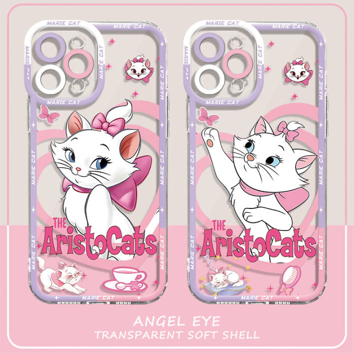 Phone Case for Apple iPhone 14 15 Pro 12 Mini XR X 7 6s 8 Plus SE 13 Pro Max 11 XS Transparent Soft Disney Marie Cat Pink Cover