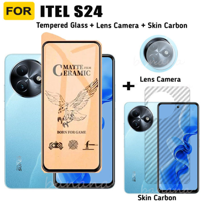 itel S24 Ceramic Tempered Glass For itel S23 S24 P55+ Plus P55 4G 5G A70 Matte Soft Film Full Screen Protector 3 in 1 Camera Lens Protecto