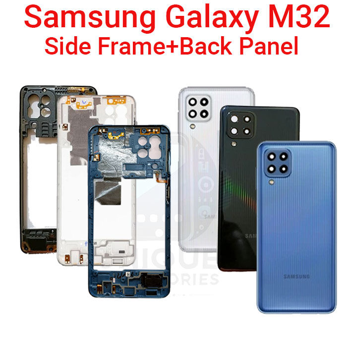For Samsung Galaxy M32 Side Frame + Back Panel Housing + Camera Glass Back shell Replacement Spare Parts