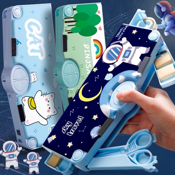 ✿in stock Multifunction Pencil Case Dinosaur astronaut automatic Pop Up Stationery Organizer Box Cute Pattern School Supplies Multifunction Pencil box for Boys Girls