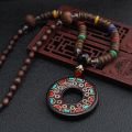 Handmade Vintage Ethnic Round Nepal Buddhist Mala Necklace Wood Beads Statement Pendants Necklace Women men Jewelry.