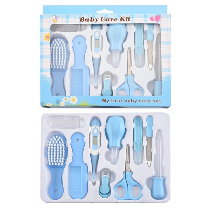 Baby Care Kit, 10 Pcs Convenient Healthcare Grooming Set Essential Daily Care Tool Nail Clipper Manicure Safety Scissors Nose Cleaner Hair Brush Comb Personal Care Kit for Toddler Infant