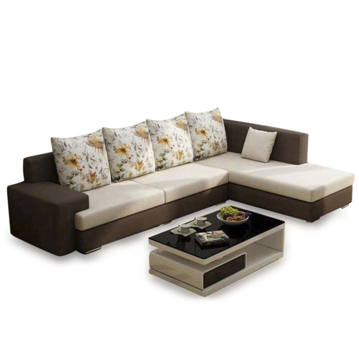 L Shep Sofa Set (coffee & Offwhite Color )