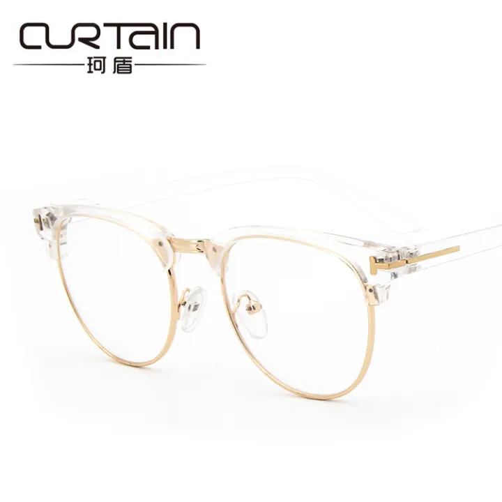 Retro%20T-shaped%20glasses%20frame%20Half-frame%20metal%20white%20frame%20glasses%20trend%20flat%20mirror%20-%20Image%204