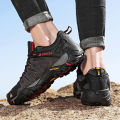 【selevn roind】 HIKEUP Men's Hiking Shoes Suede Leather Outdoor Shoes Wear-resistant Men Trekking Walking Hunting Tactical Sneakers. 