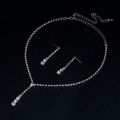 TREAZY Silver Color Simple Crystal Bridal Jewelry Sets Long Drop Necklace Earrings Bracelet Set for Women Wedding Jewelry Sets. 