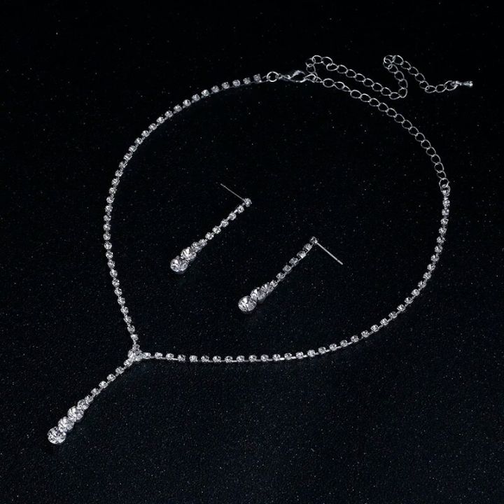 TREAZY%20Silver%20Color%20Simple%20Crystal%20Bridal%20Jewelry%20Sets%20Long%20Drop%20Necklace%20Earrings%20Bracelet%20Set%20for%20Women%20Wedding%20Jewelry%20Sets%20-%20Image%203