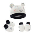 【In-Stock】 3pcs Newborn Baby Hat Mitten Booties Set Cartoon Printing Infant Beanie Cap Mittens Set For 0-6 Months Baby. 