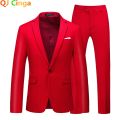 Red Formal Suit 2 Piece Sets for Men Wedding Party Dress Coat and Pants Big Size Terno Masculino Black White Blue Costume Homme.