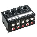 4 Channel Stereo Audio Mixer Support RCA Input and Output Mini Passive Stereo Mixer with Separate Volume Controls. 